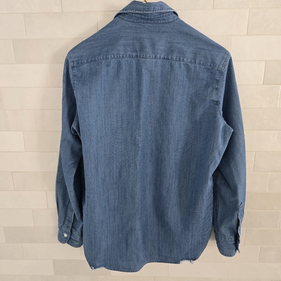 Frank & Eileen Barry Tailored Button-Up Shirt Chambray Stonewashed Indigo Blue - Picture 10 of 11